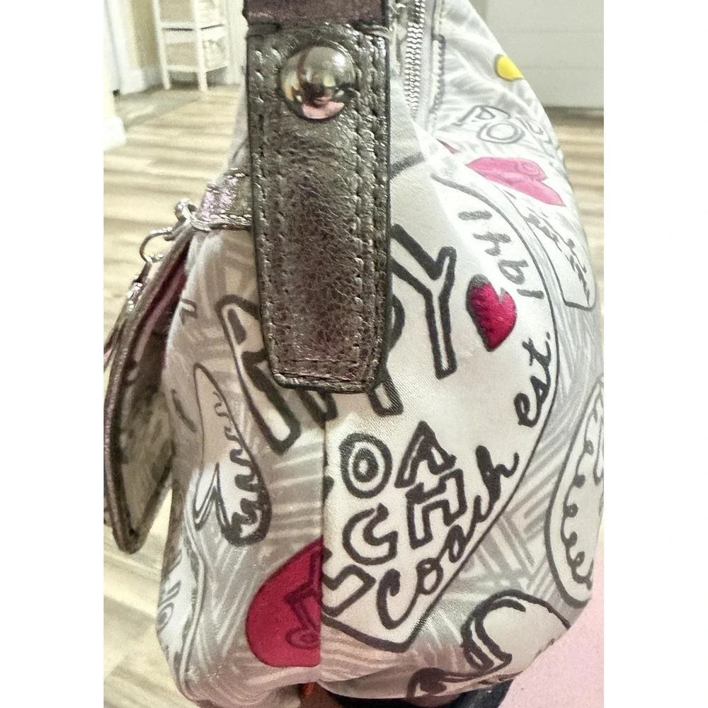 Coach Poppy Hearts Glitter Hobo Shoulder Purse Bag